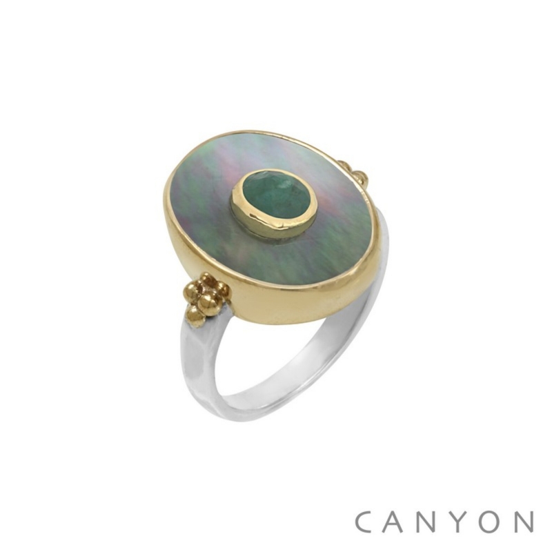 Bague Ovale gris et vert