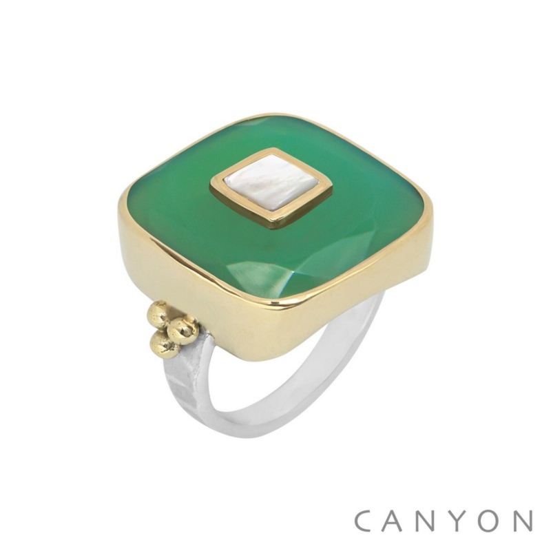 Bague Carré vert et blanc