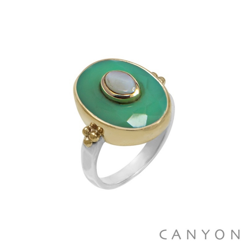 Bague Ovale vert et blanc