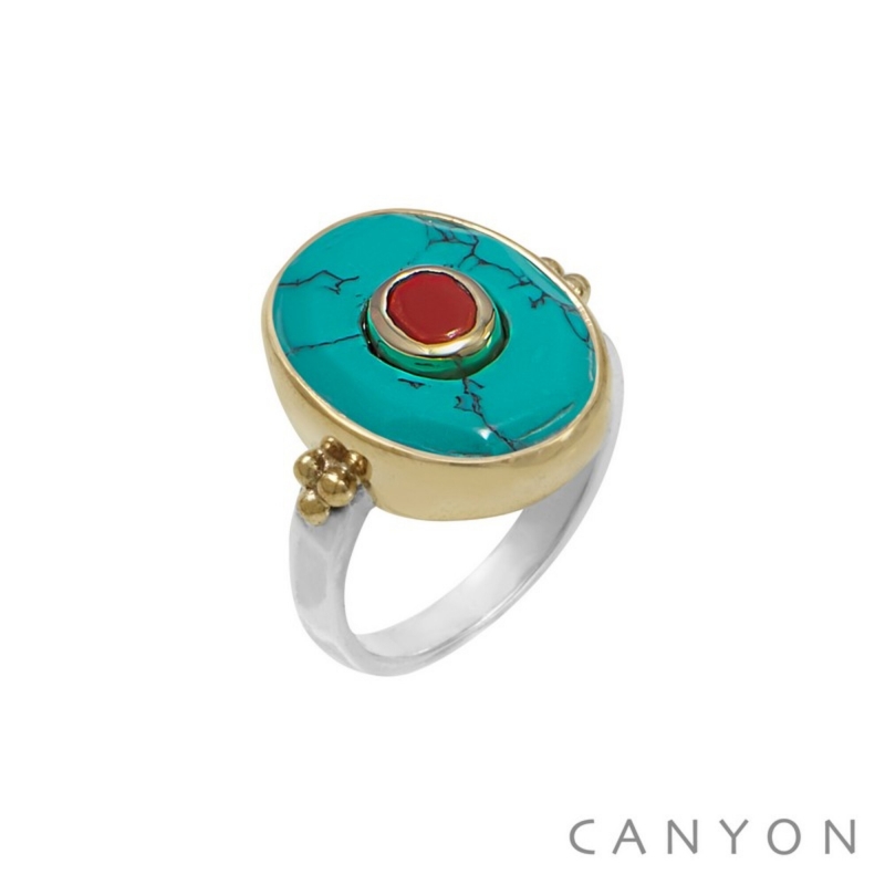 Bague Ovale turquoise et rouge